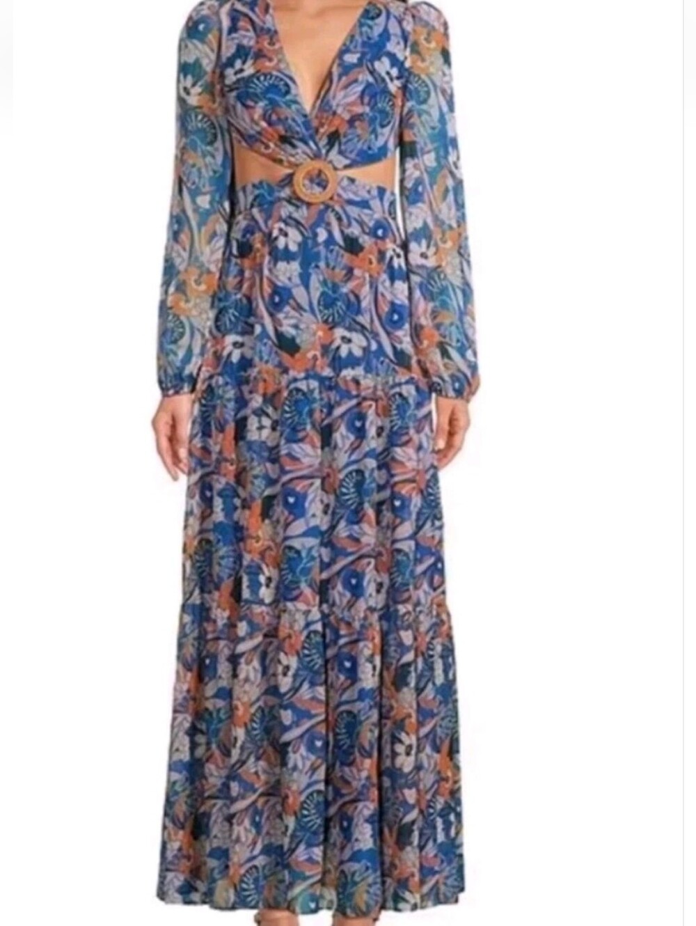 Gianni Bini Blue Floral Cutout Maxi Dress